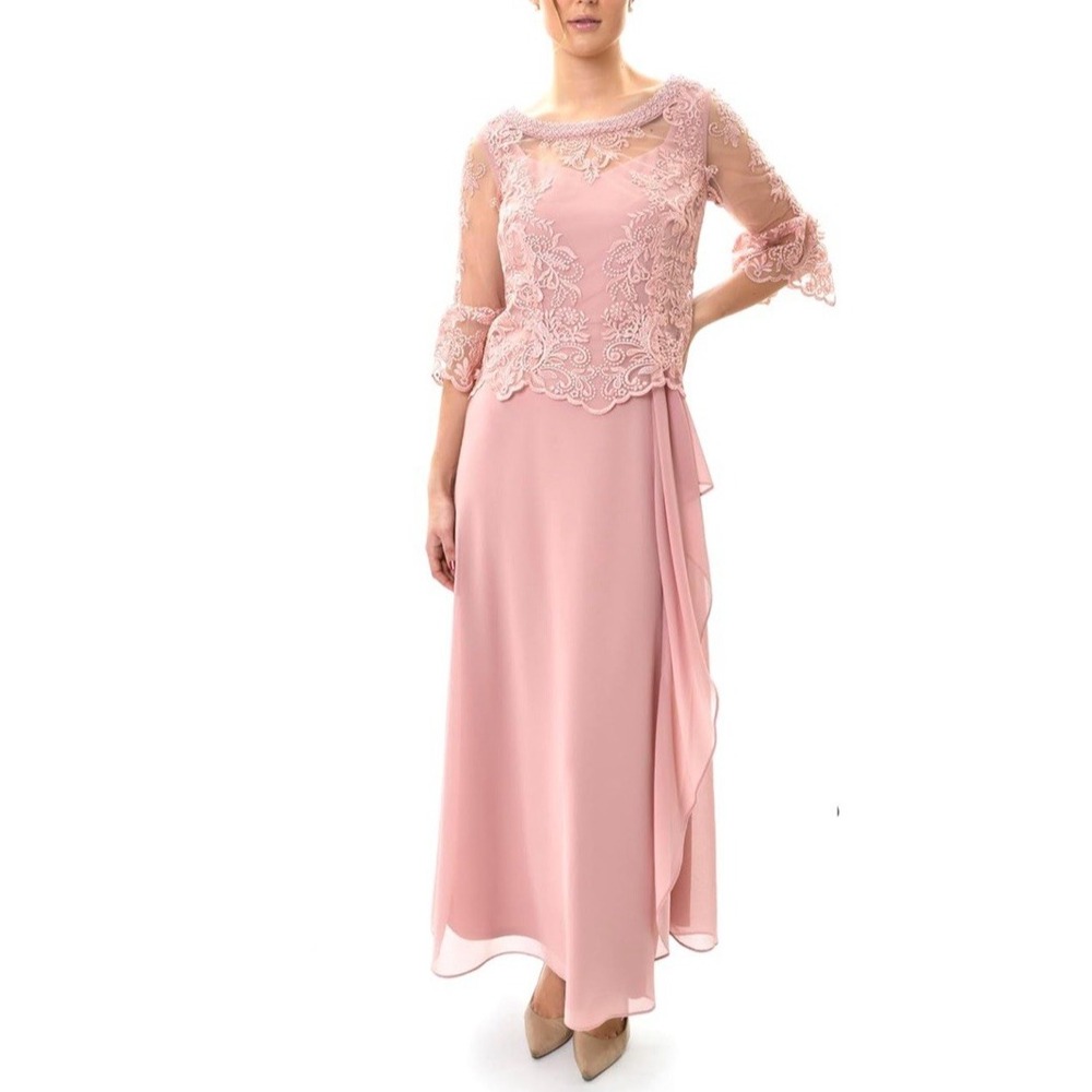 NWT Le Bos‎ Women's Embroidered Mesh Cut Out Detail Dress - Size 12 - Rose Gold